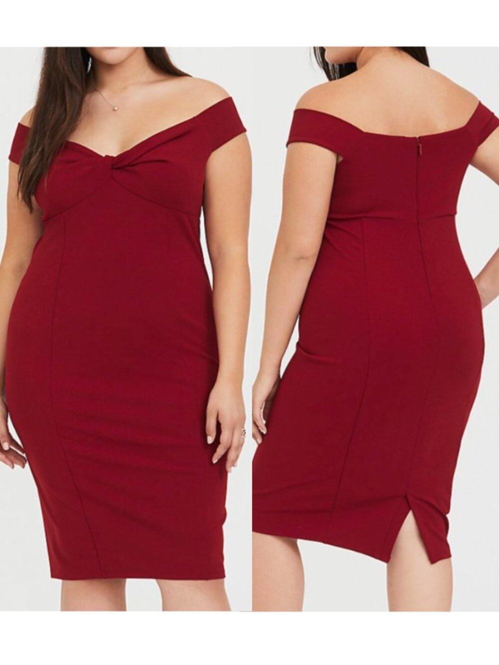 TORRID 2 Plus Size Dark Red Textured Off Shoulder Bodycon Dress Burgundy Party